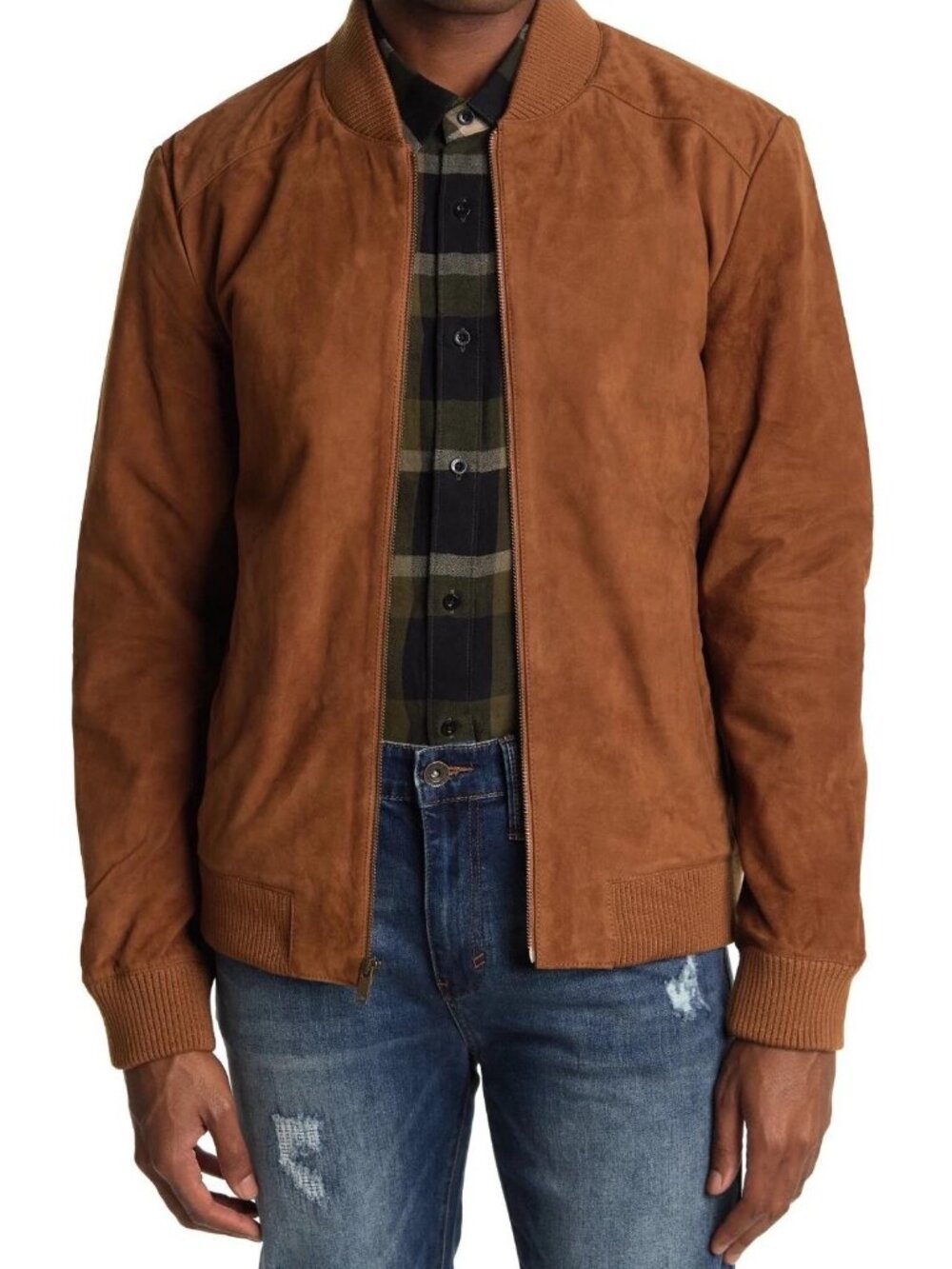 Slate & Stone 100% Suede Coat Leather Bomber Jacket Modern Utility Luxury Large